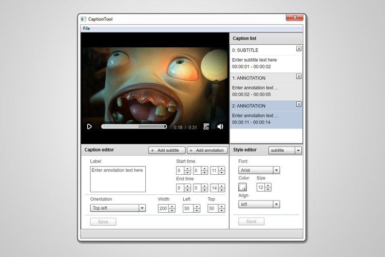 Screenshot of the Strobe Caption Tool